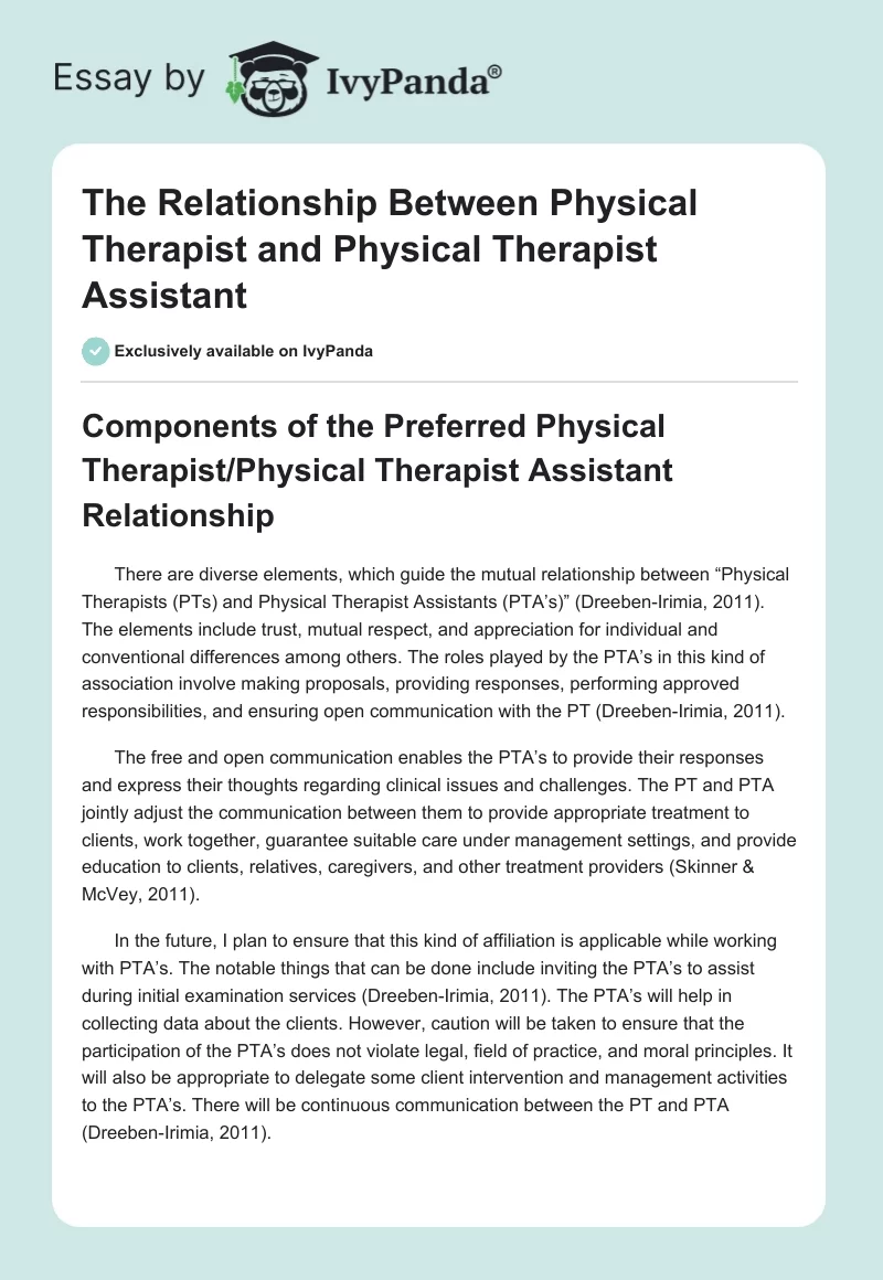 The Relationship Between Physical Therapist and Physical Therapist Assistant. Page 1