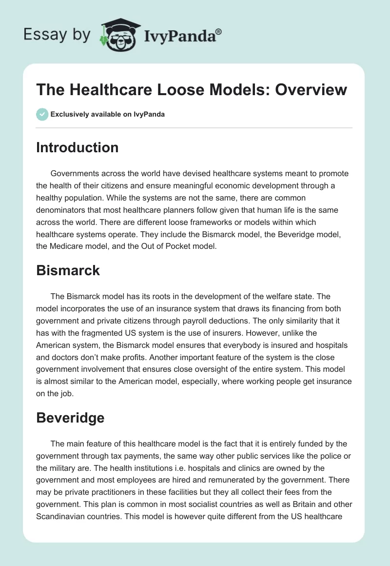 The Healthcare Loose Models: Overview. Page 1