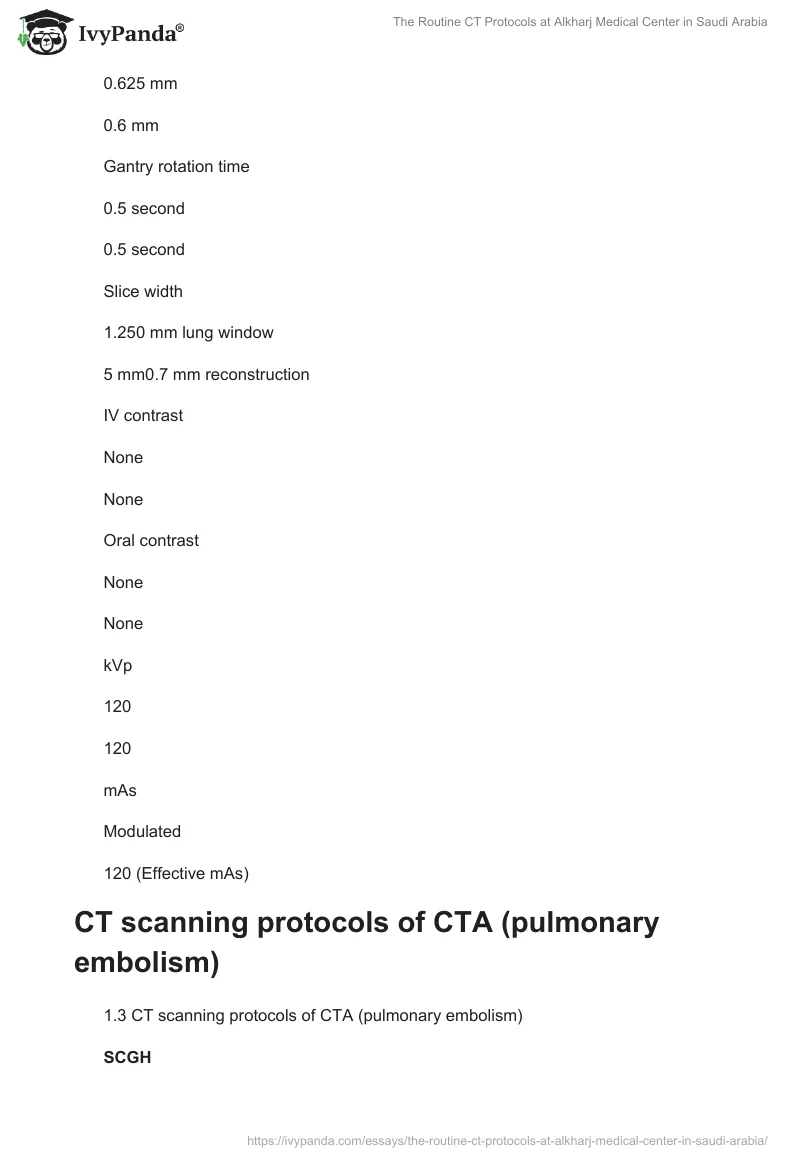 The Routine CT Protocols at Alkharj Medical Center in Saudi Arabia. Page 4