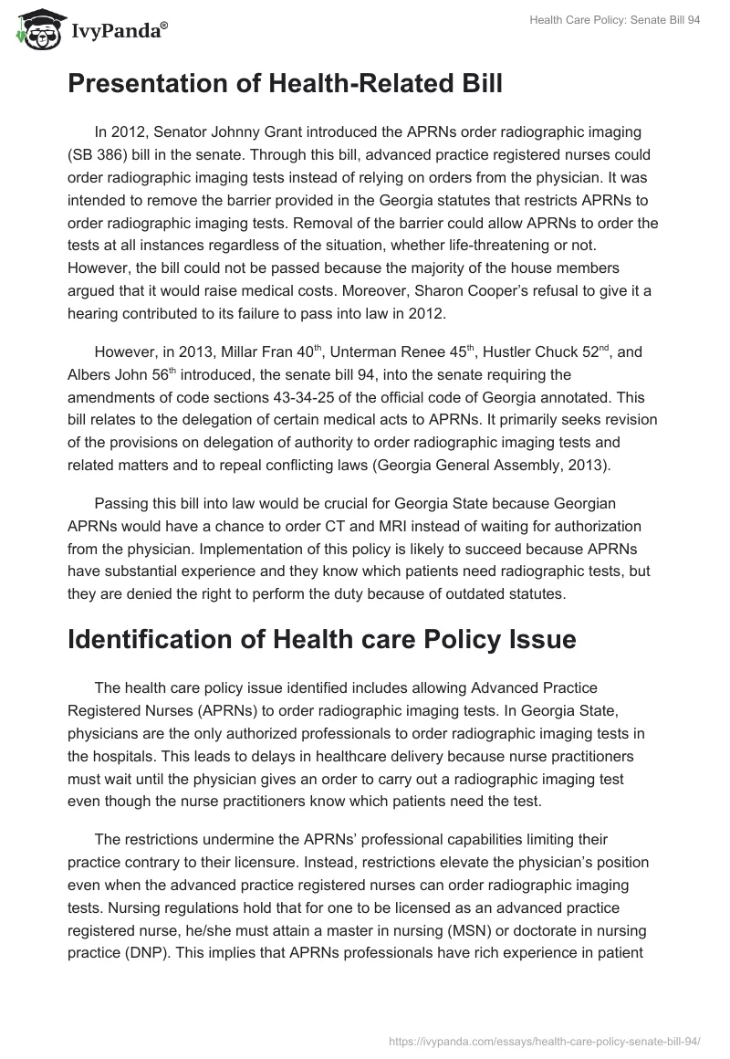 Health Care Policy: Senate Bill 94. Page 2