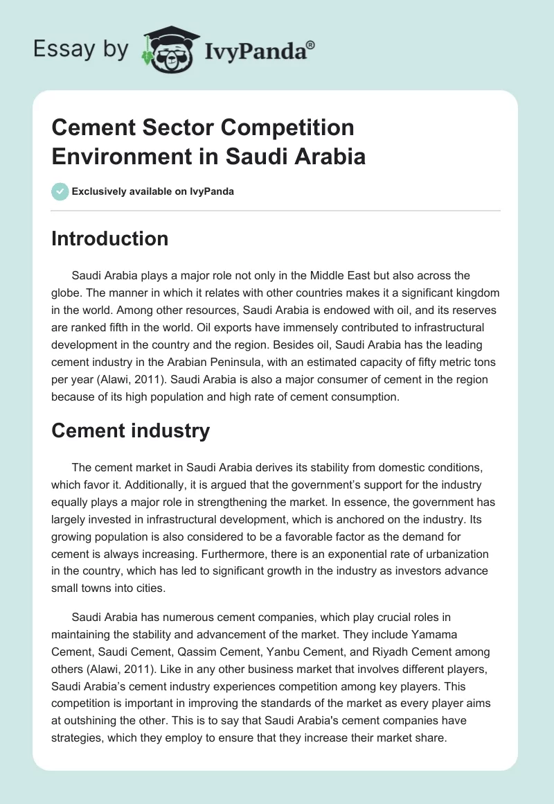 Cement Sector Competition Environment in Saudi Arabia. Page 1