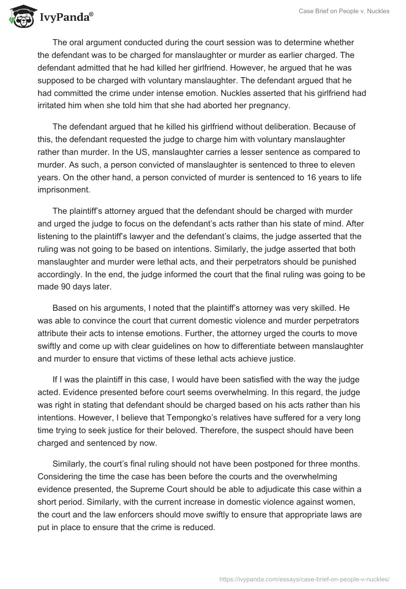 Case Brief on People v. Nuckles. Page 2