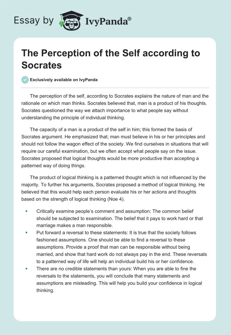 The Perception of the Self according to Socrates. Page 1