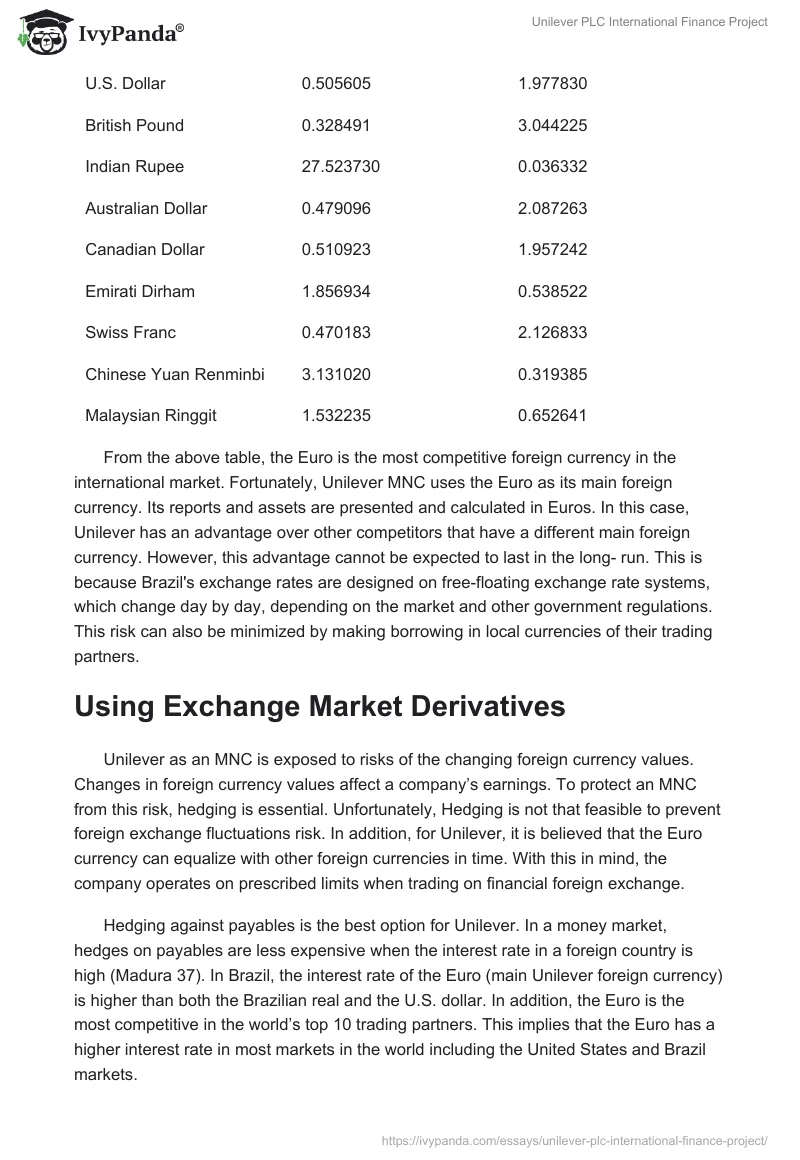 Unilever PLC International Finance Project. Page 4