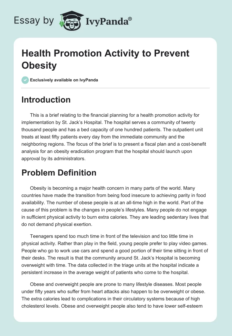 Health Promotion Activity to Prevent Obesity. Page 1