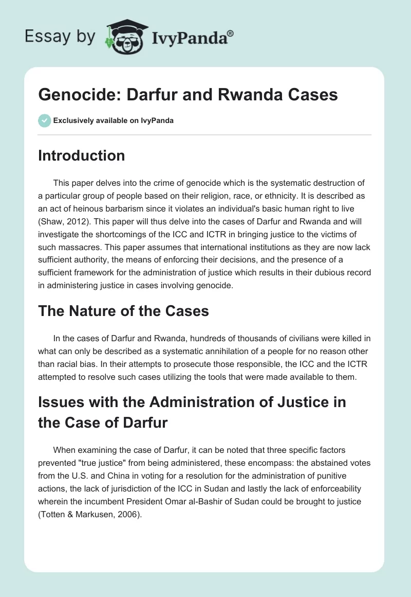 Genocide: Darfur and Rwanda Cases. Page 1