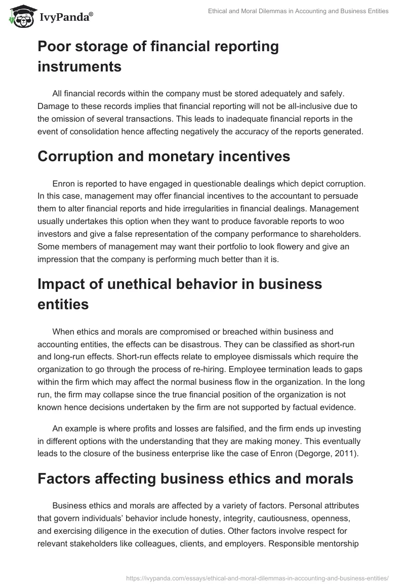 Ethical and Moral Dilemmas in Accounting and Business Entities. Page 4