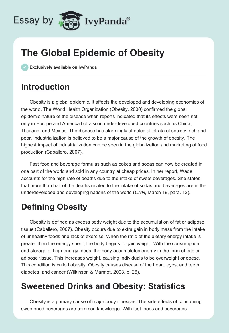The Global Epidemic of Obesity. Page 1