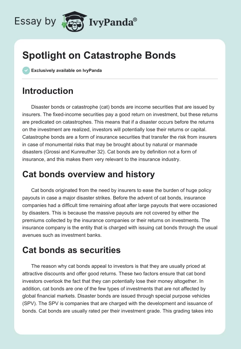 Spotlight on Catastrophe Bonds. Page 1
