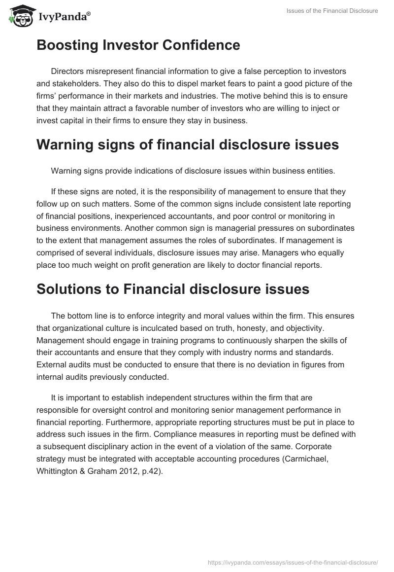 Issues of the Financial Disclosure. Page 3