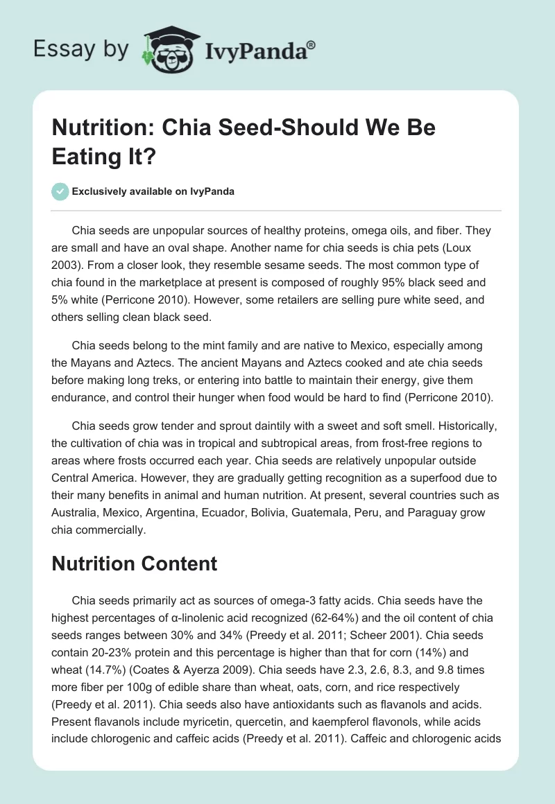 Nutrition: Chia Seed-Should We Be Eating It?. Page 1