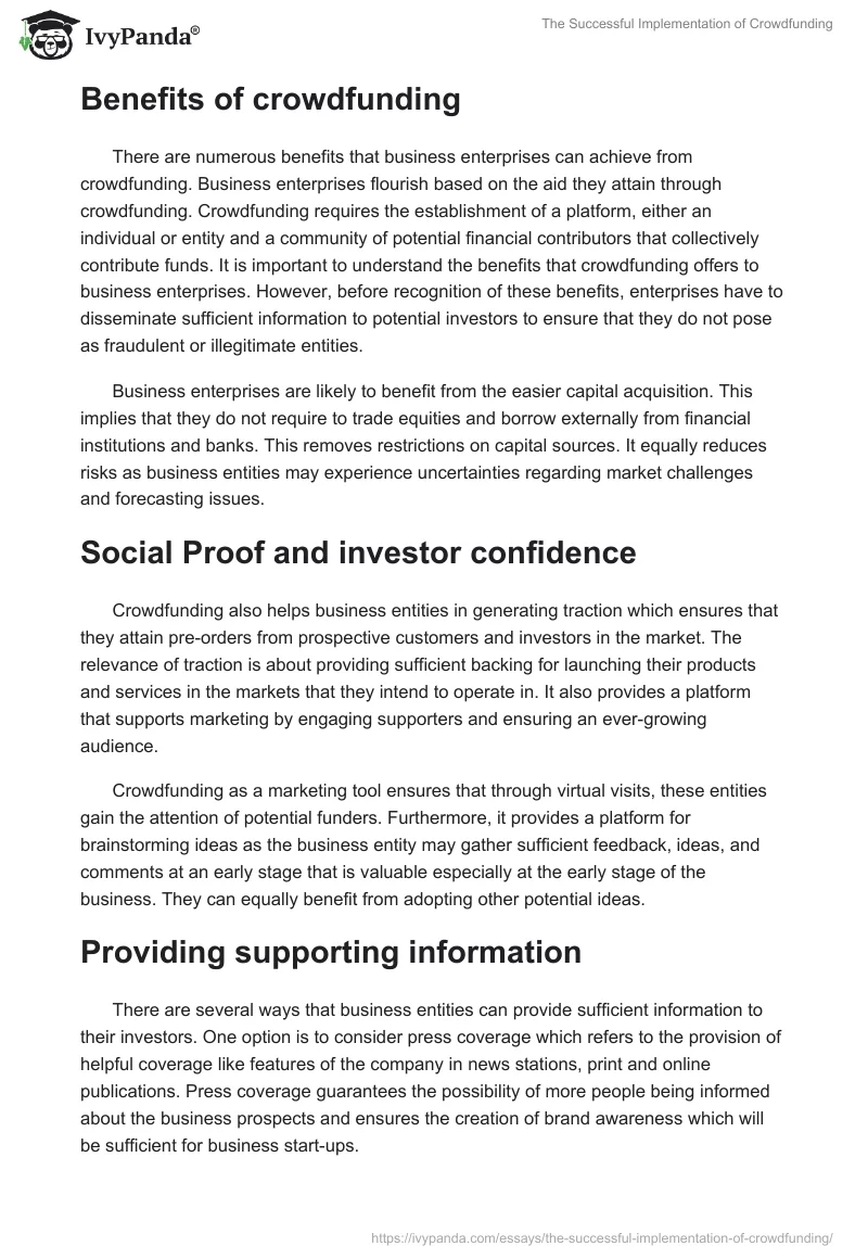 The Successful Implementation of Crowdfunding. Page 2