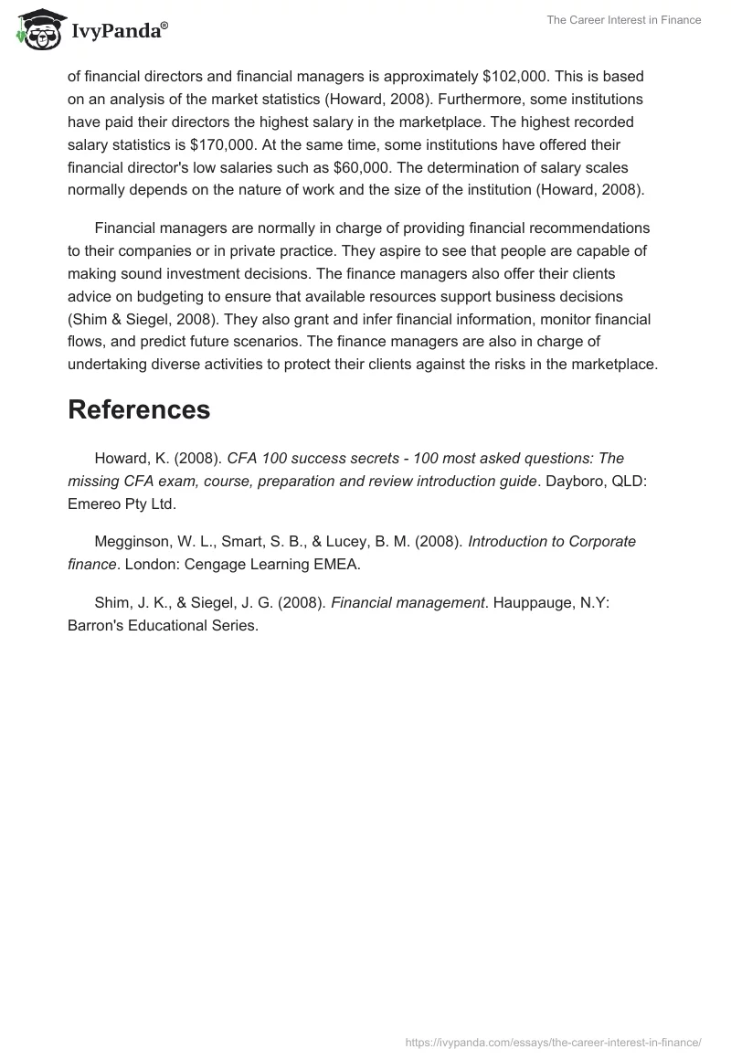 The Career Interest in Finance. Page 2