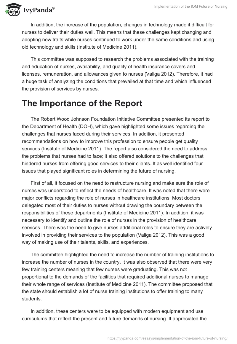Implementation of the IOM Future of Nursing. Page 2