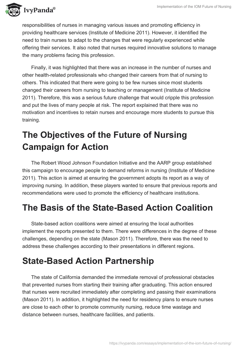 Implementation of the IOM Future of Nursing. Page 3
