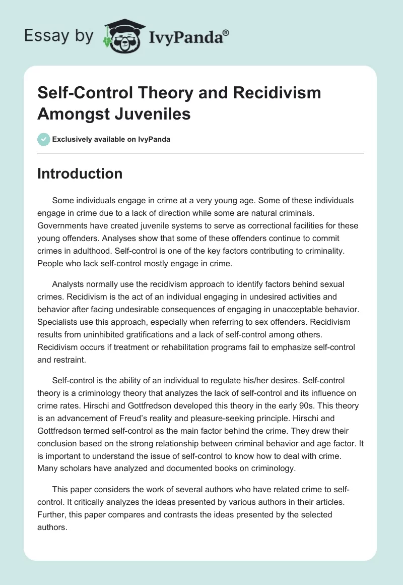 Self-Control Theory and Recidivism Amongst Juveniles. Page 1