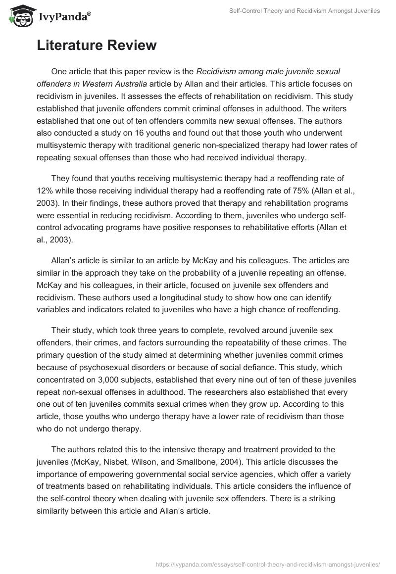 Self-Control Theory and Recidivism Amongst Juveniles. Page 2