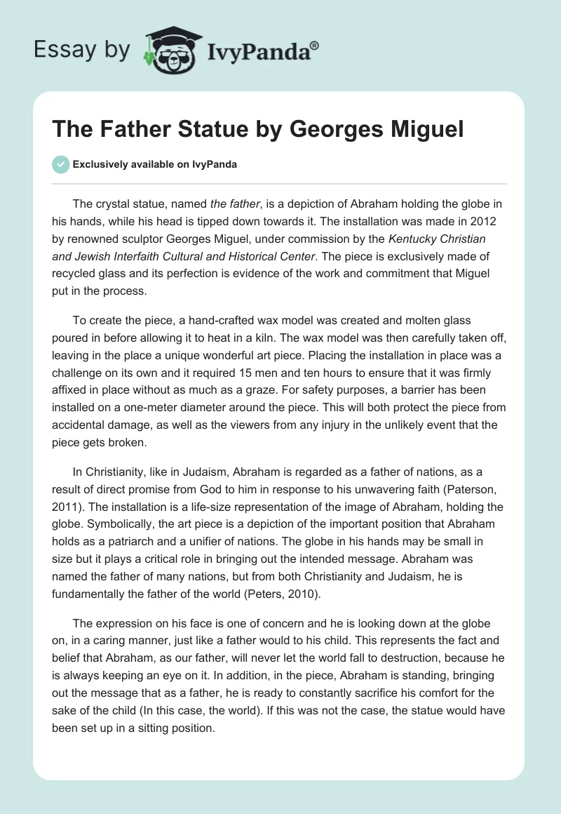 The Father Statue by Georges Miguel. Page 1
