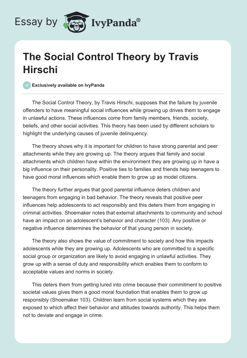 The Social Control Theory by Travis Hirschi. Page 1