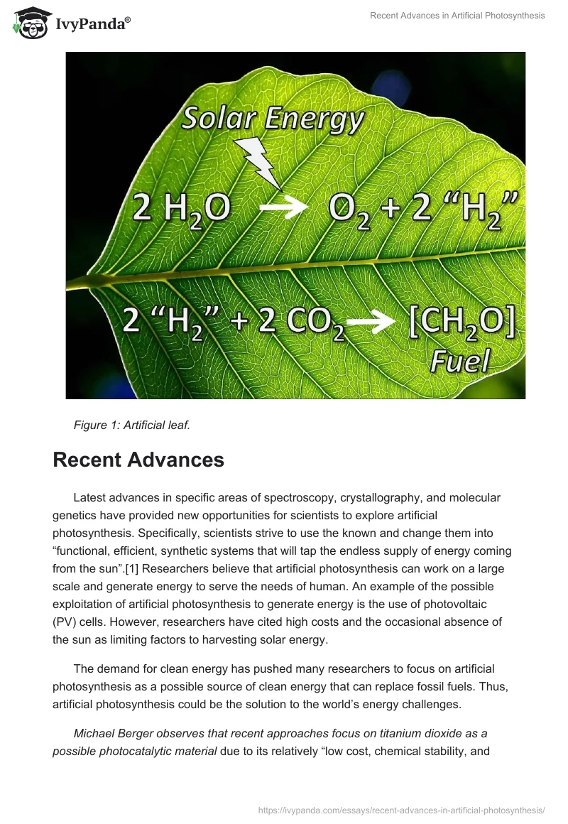 Recent Advances in Artificial Photosynthesis. Page 2