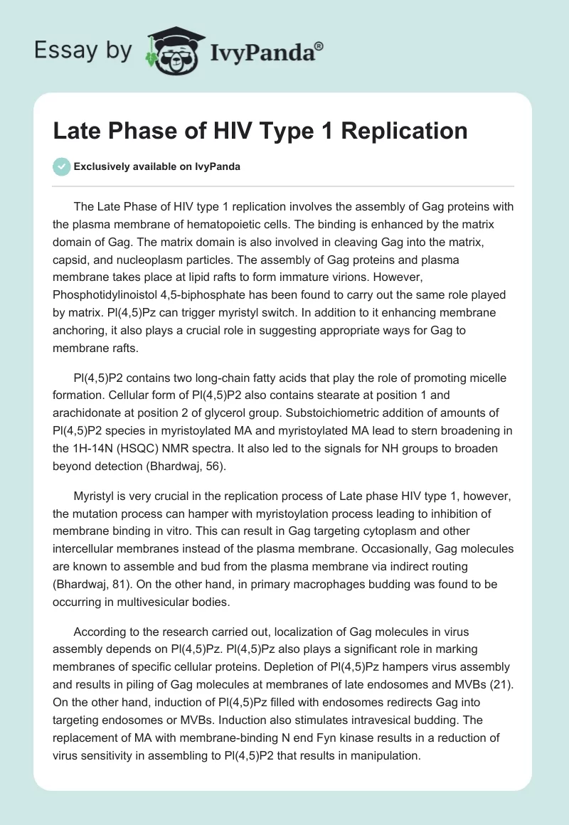 Late Phase of HIV Type 1 Replication. Page 1