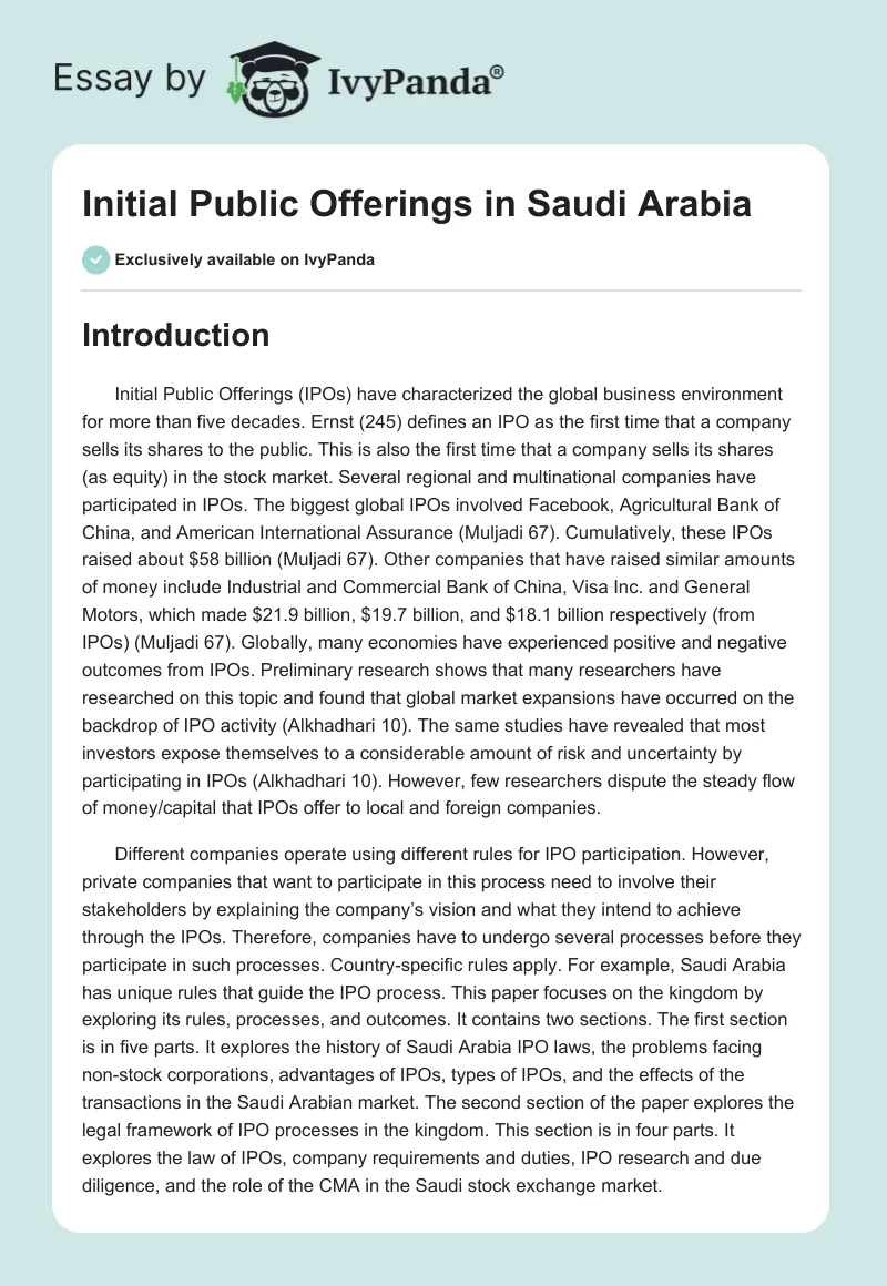 Initial Public Offerings in Saudi Arabia. Page 1
