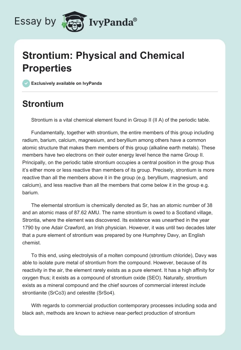 Strontium: Physical and Chemical Properties. Page 1