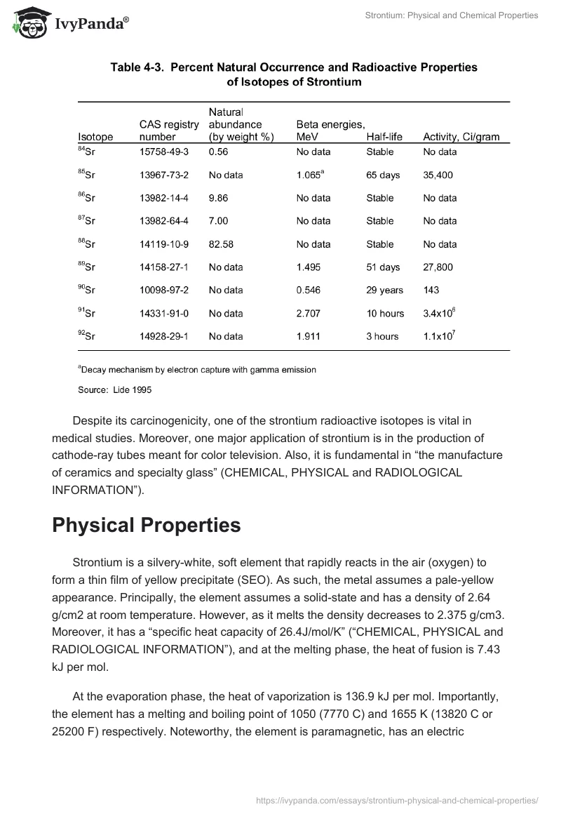 Strontium: Physical and Chemical Properties. Page 3