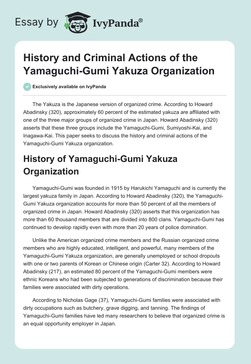 History and Criminal Actions of the Yamaguchi-Gumi Yakuza Organization. Page 1