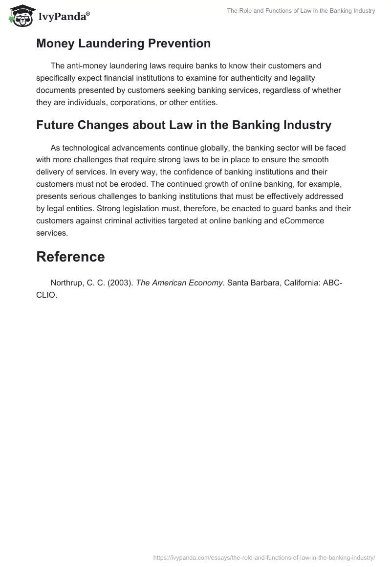 The Role and Functions of Law in the Banking Industry. Page 4
