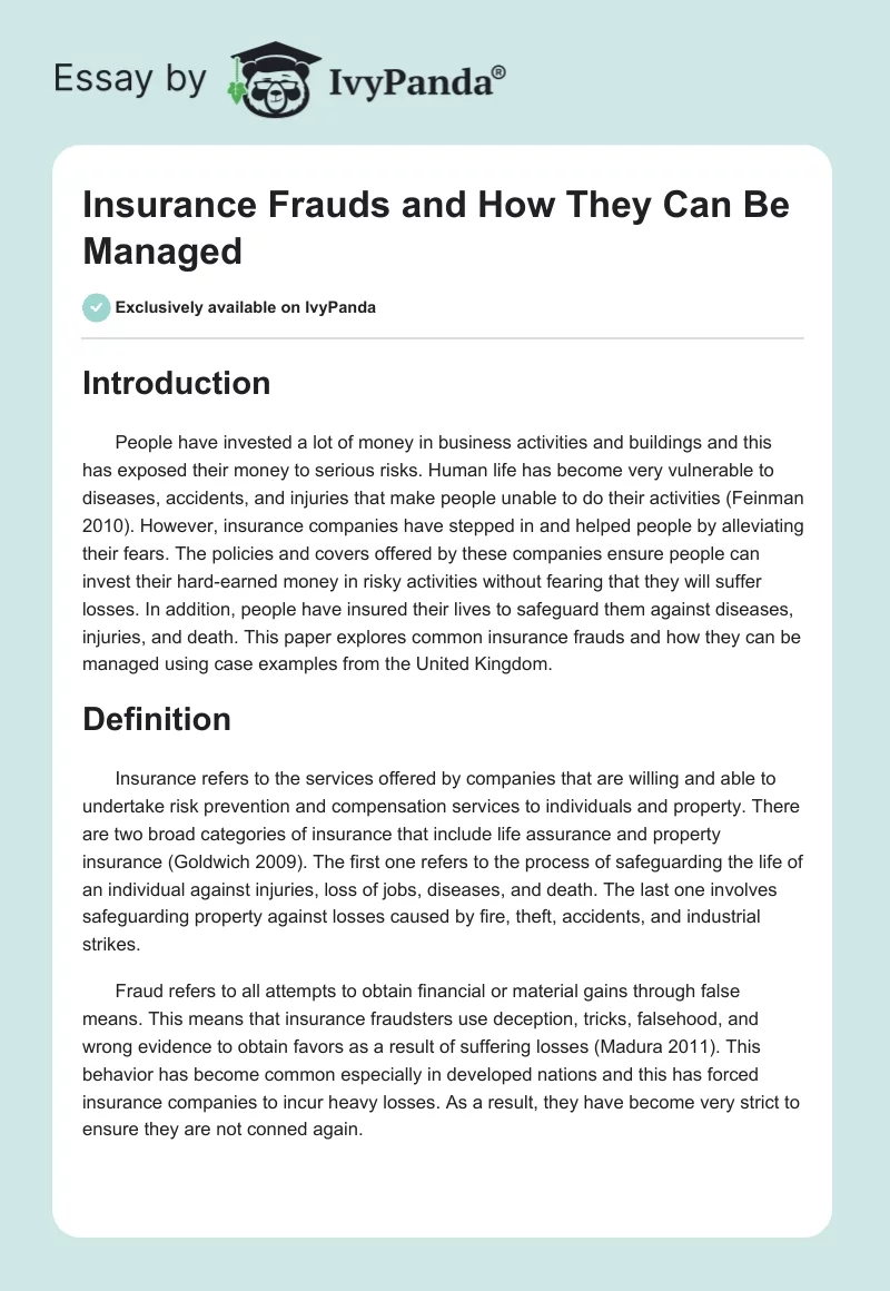 Insurance Frauds and How They Can Be Managed. Page 1