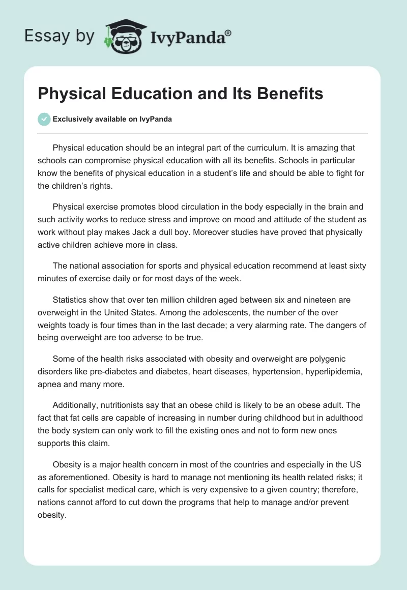 Physical Education and Its Benefits. Page 1