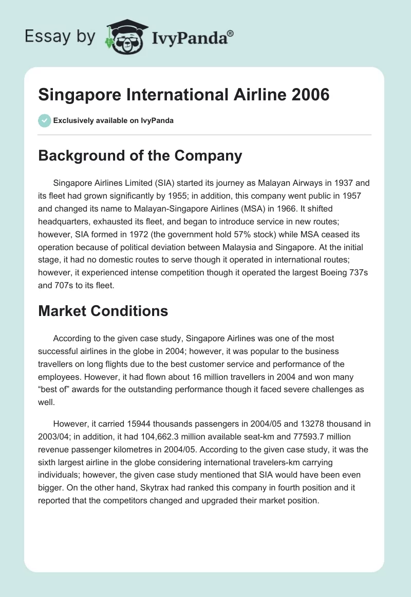 Singapore International Airline 2006. Page 1