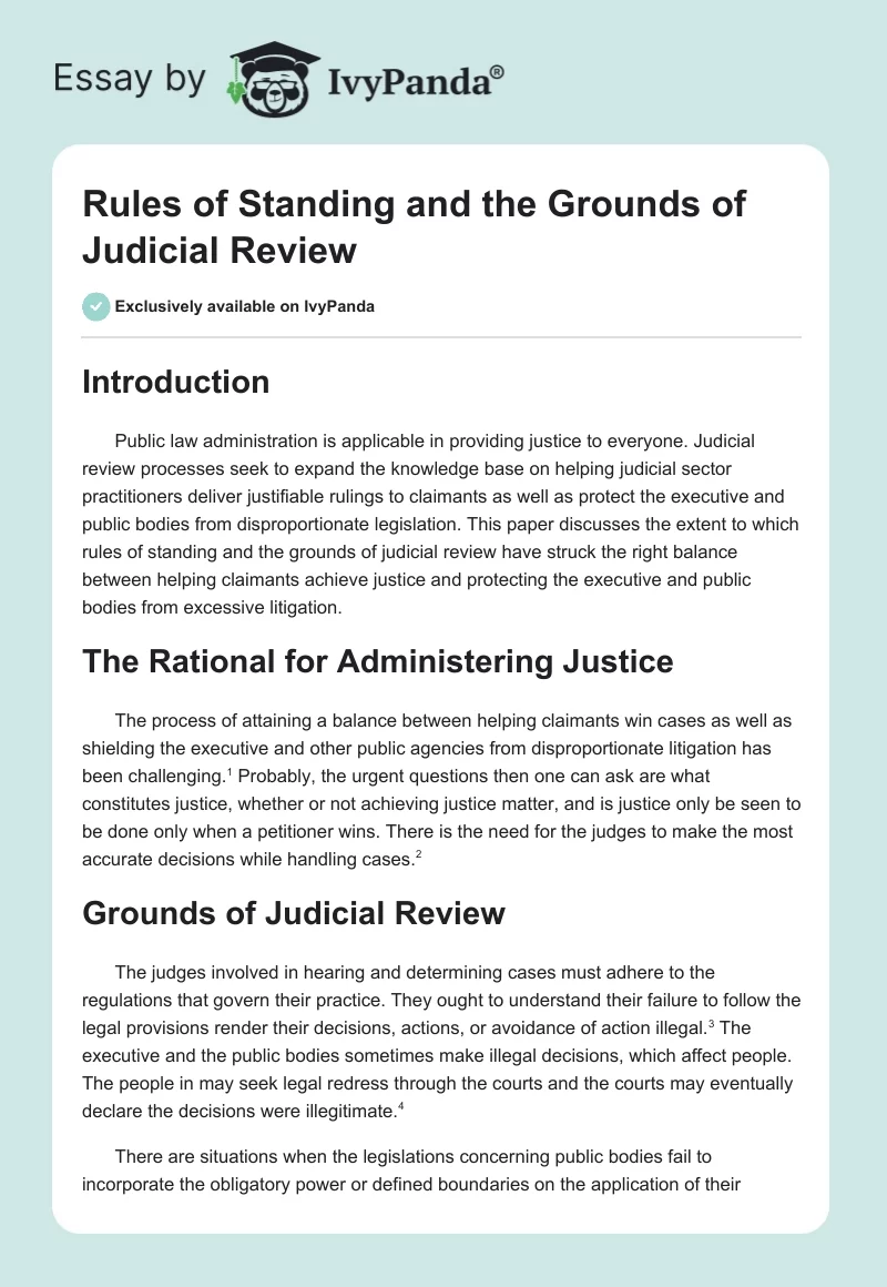 Rules of Standing and the Grounds of Judicial Review. Page 1