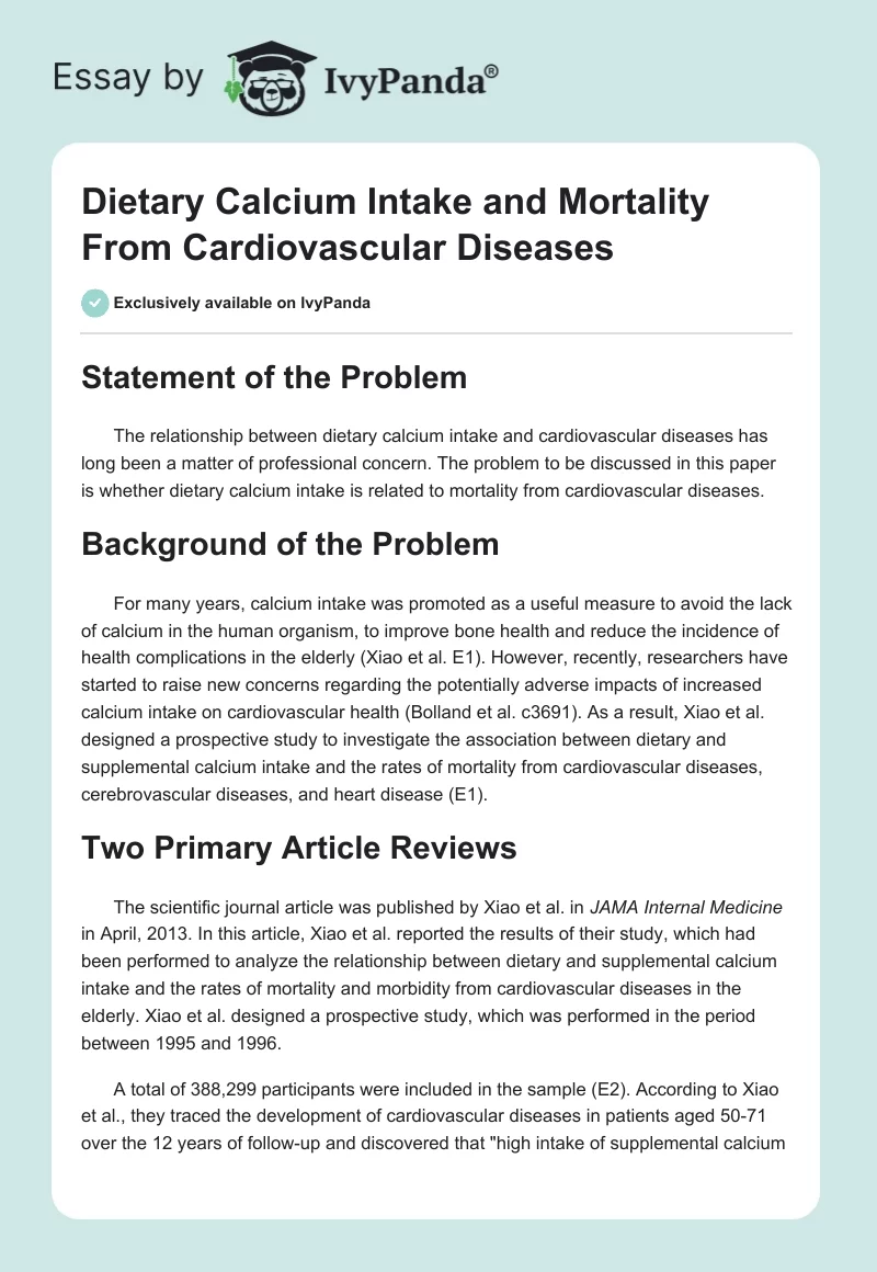Dietary Calcium Intake and Mortality From Cardiovascular Diseases. Page 1