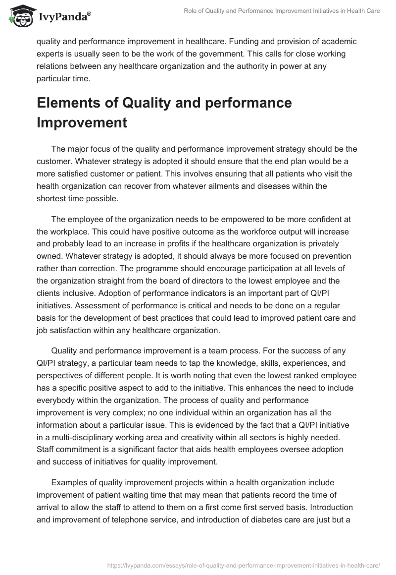 Role of Quality and Performance Improvement Initiatives in Health Care. Page 2