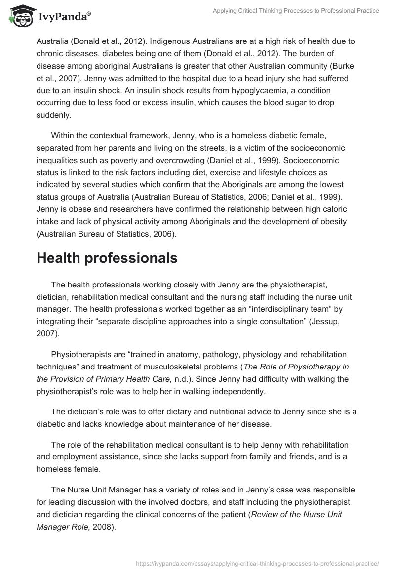 Applying Critical Thinking Processes to Professional Practice. Page 2