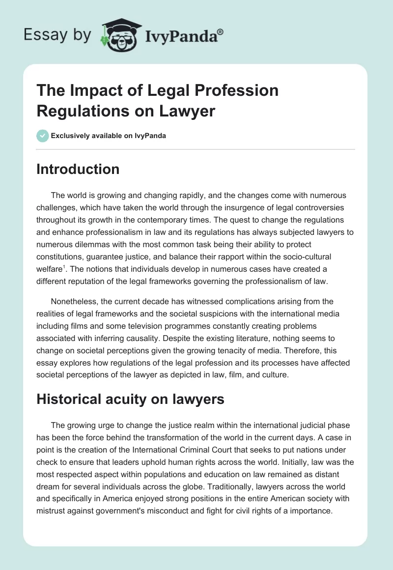 The Impact of Legal Profession Regulations on Lawyer. Page 1