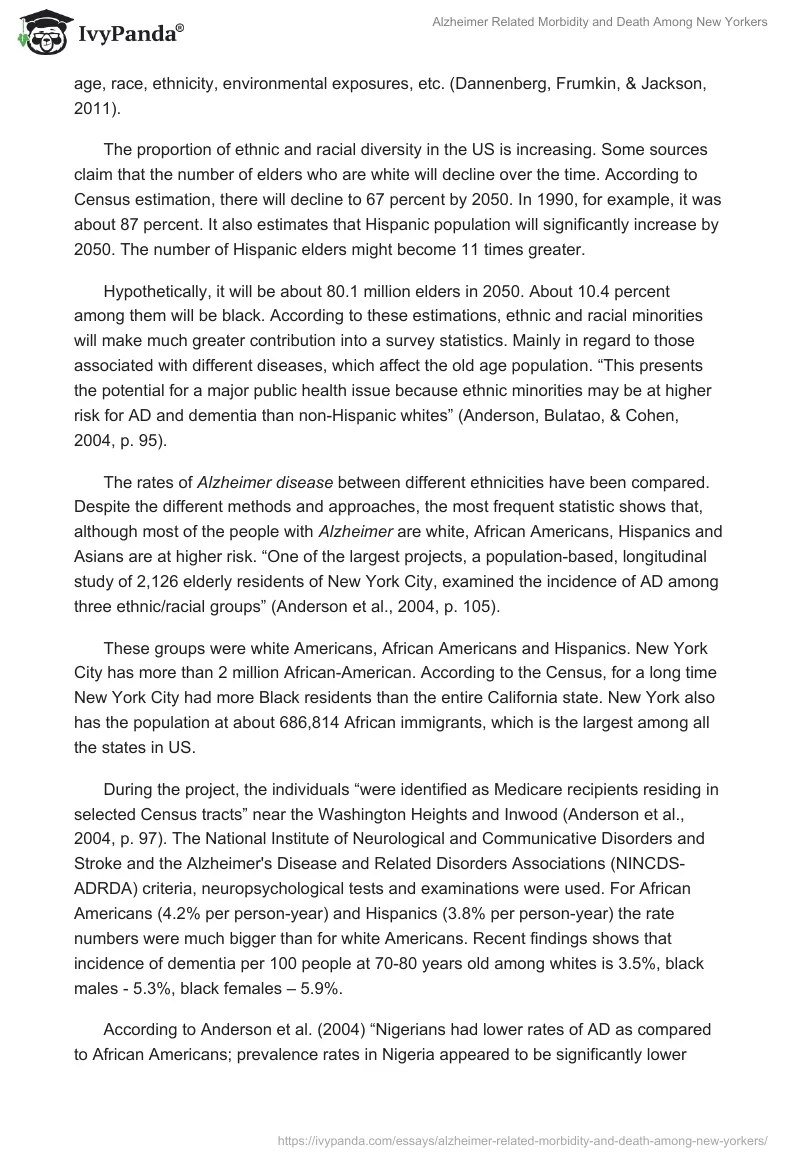 Alzheimer Related Morbidity and Death Among New Yorkers. Page 2