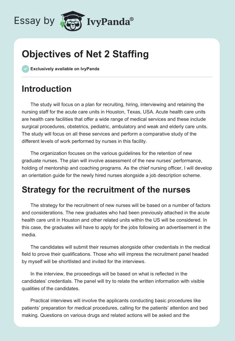 Objectives of Net 2 Staffing. Page 1