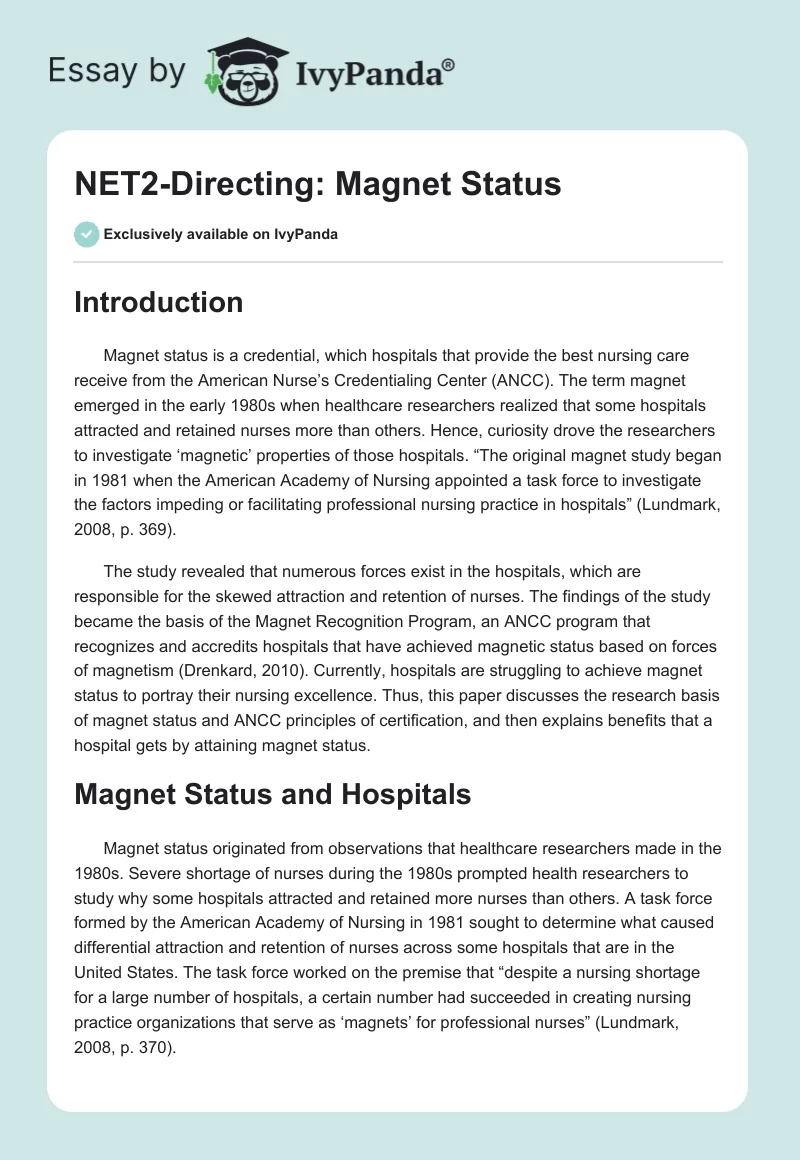 NET2-Directing: Magnet Status. Page 1