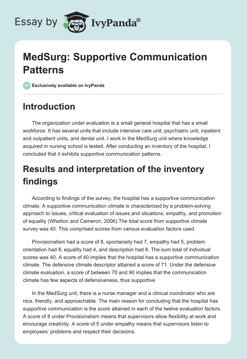 MedSurg: Supportive Communication Patterns. Page 1