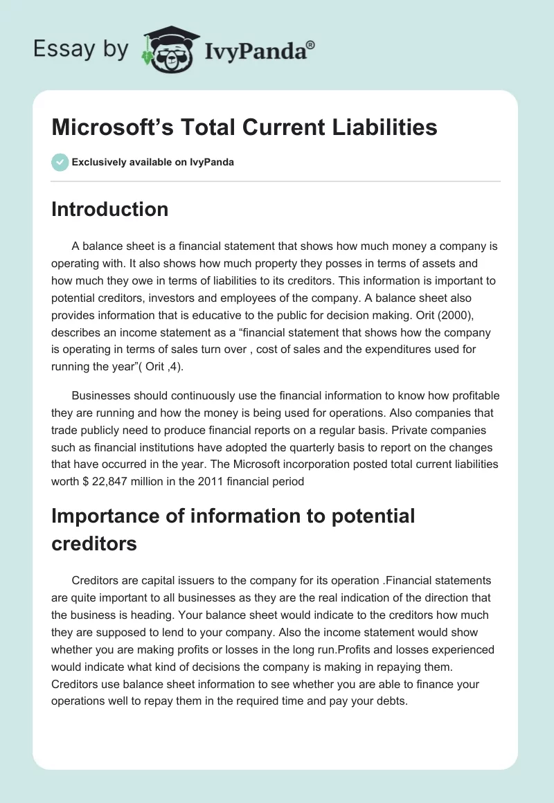 Microsoft’s Total Current Liabilities. Page 1