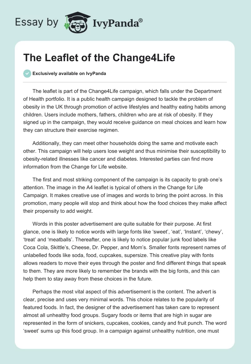 The Leaflet of the Change4Life. Page 1