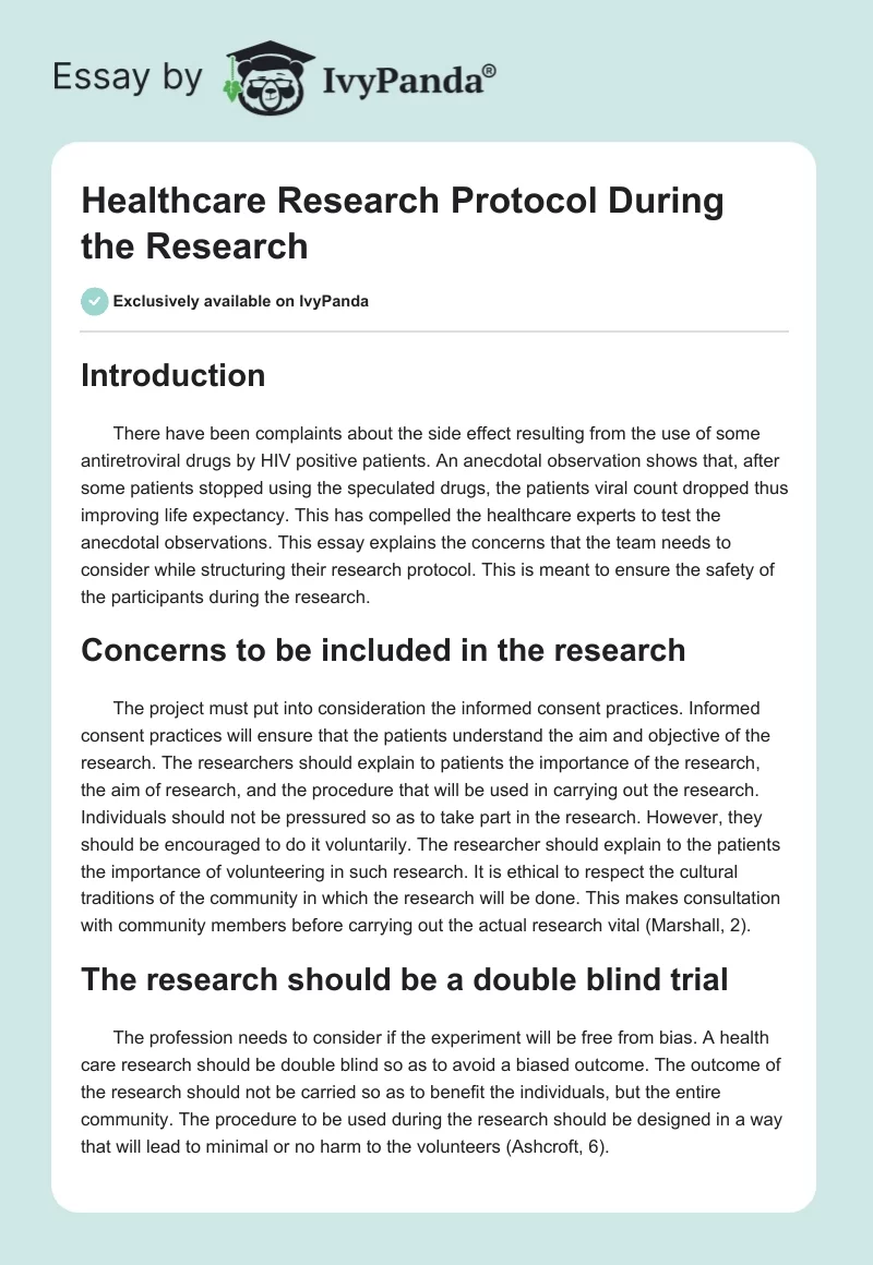 Healthcare Research Protocol During the Research. Page 1