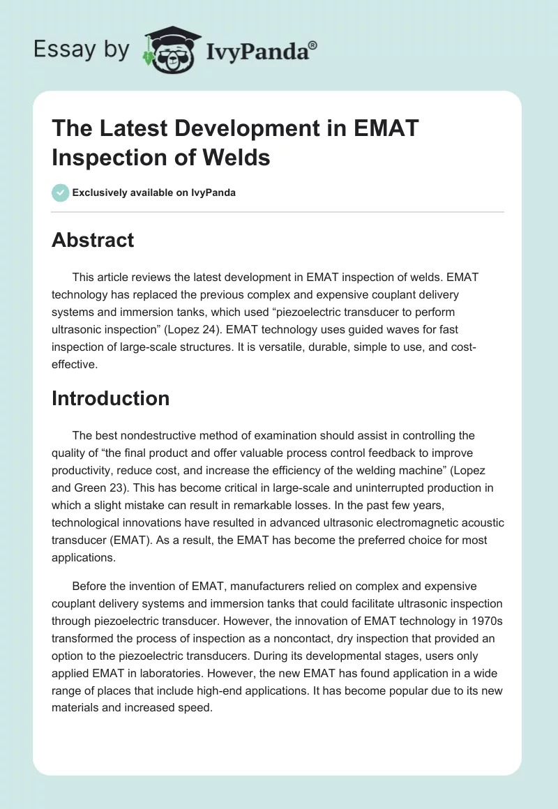The Latest Development in EMAT Inspection of Welds. Page 1