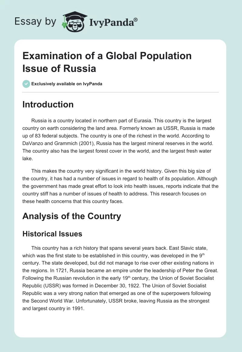 Examination of a Global Population Issue of Russia. Page 1