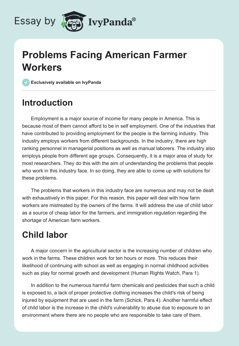 Problems Facing American Farmer Workers. Page 1