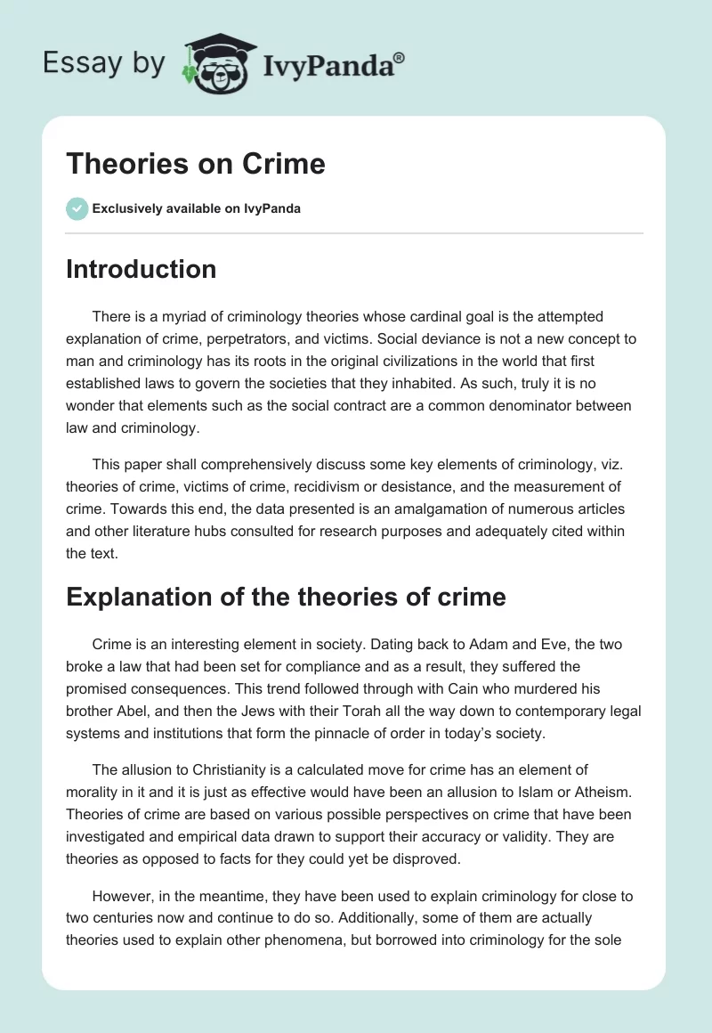 Theories on Crime. Page 1