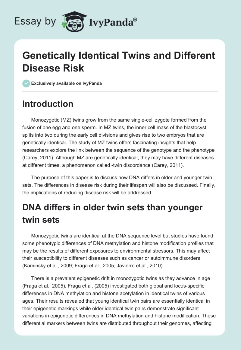 Genetically Identical Twins and Different Disease Risk. Page 1